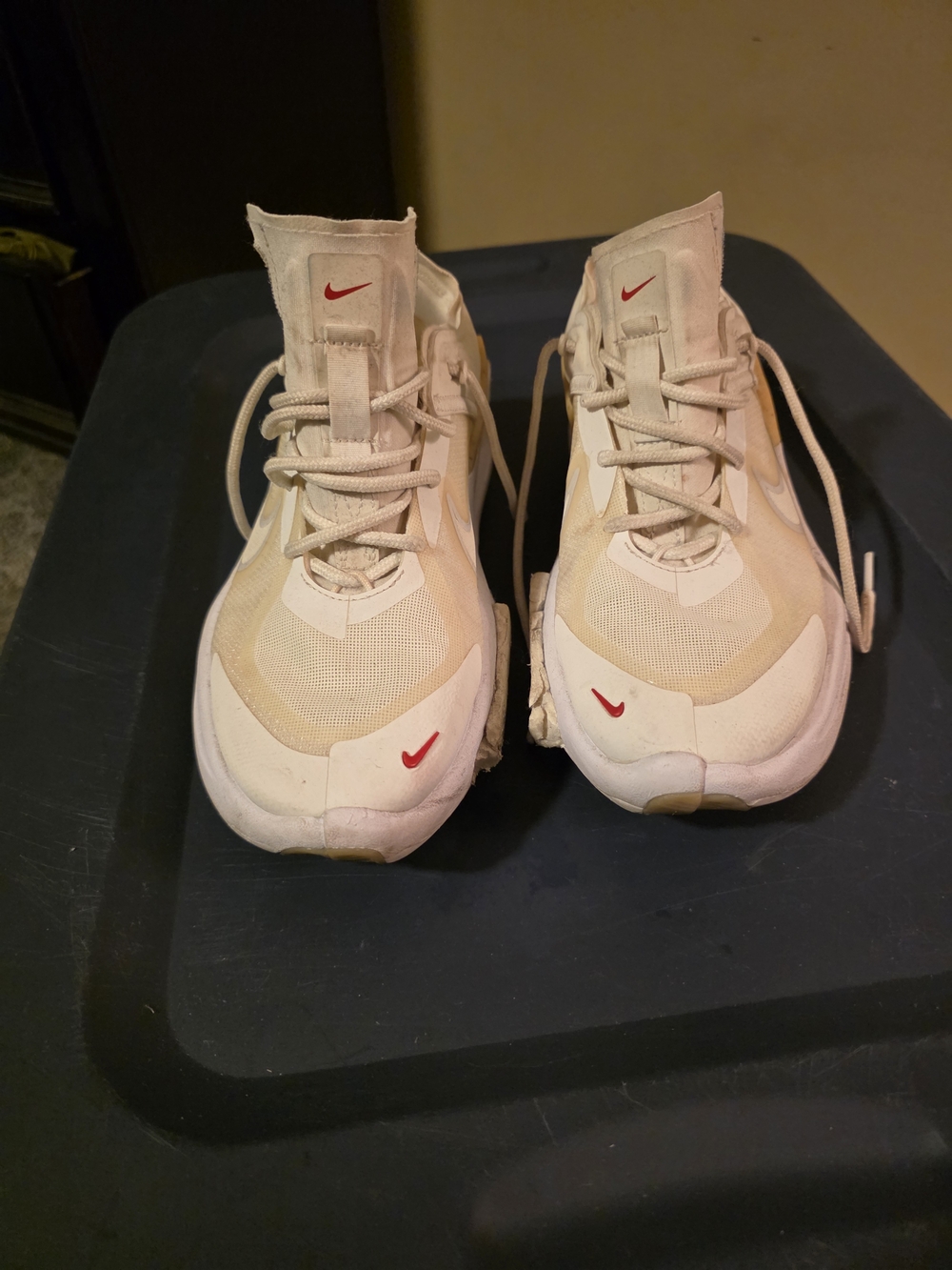 Nike  Cream White Sneakers with Red Swooshes